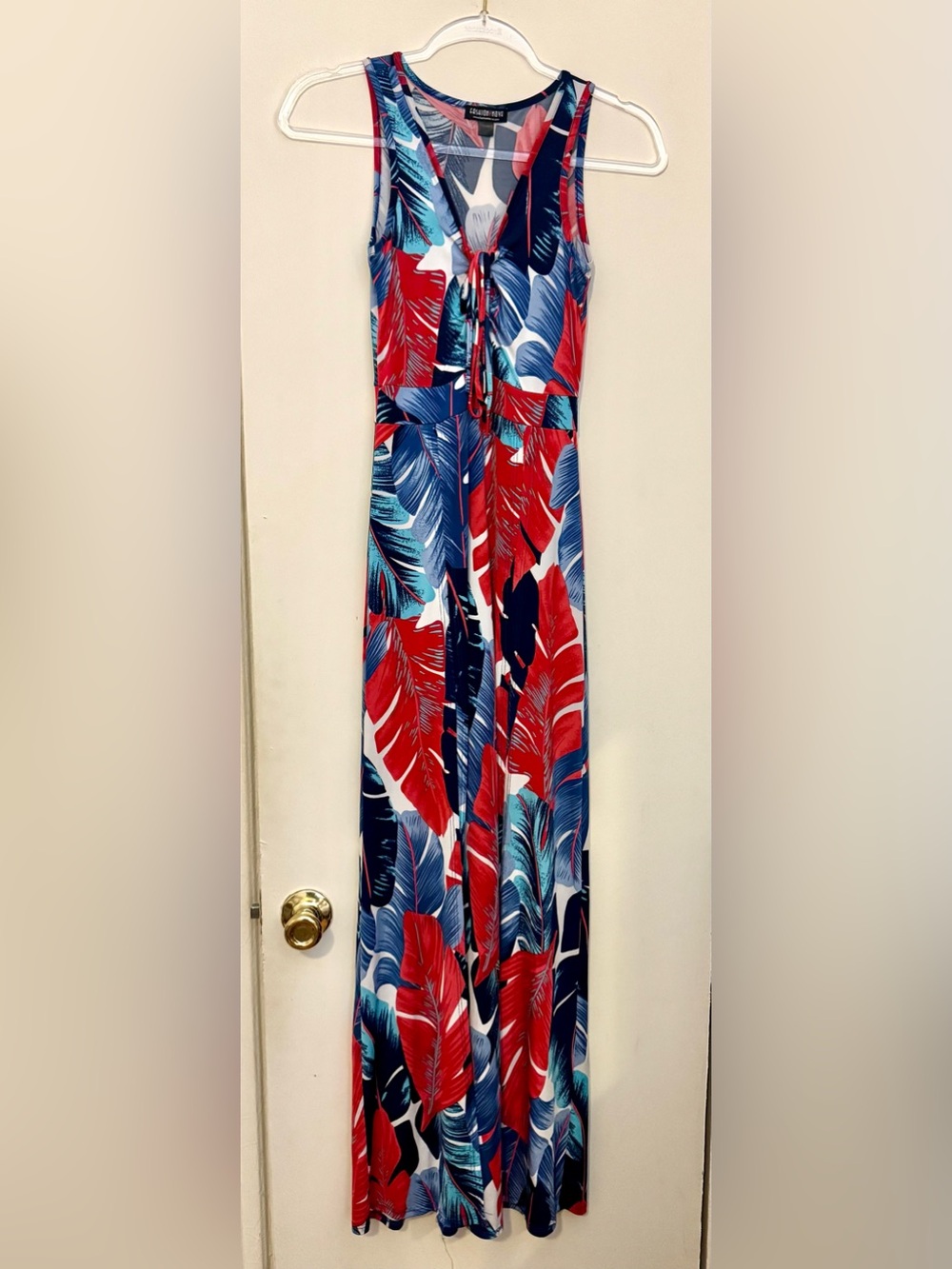 Fashion Nova Red, Blue & White Tropical Tie-Front Maxi Dress with pants